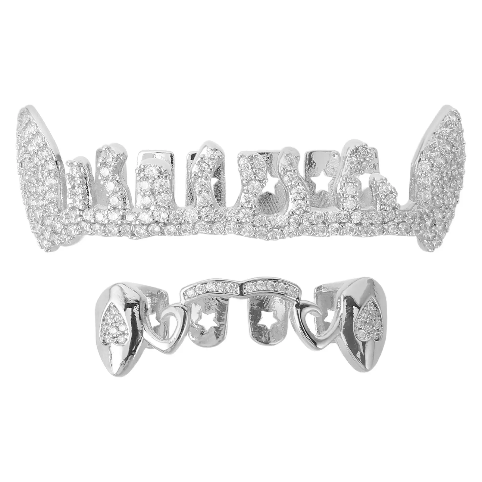

1Set Irregular Hollow Hip Hop Mouth Grill for Men Women Silver Bling Tooth Jewelry Cosplay Costume Props Halloween Party