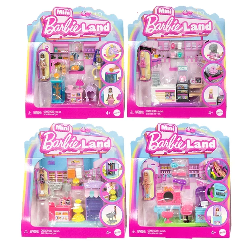 Mini muñeca Barbie Land auténtica, juguete de escena, barbería, salón, supermercado, casa de Boutique para mascotas, juguetes para niñas con accesorios de regalo