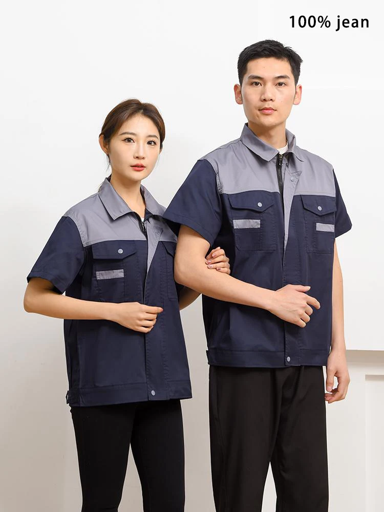 Letnia koszula robocza z krótkim rękawem, kombinezon, oddychająca, cienka odzież robocza do warsztatu, odprowadzająca wilgoć, odzież ochronna dla mechaników.