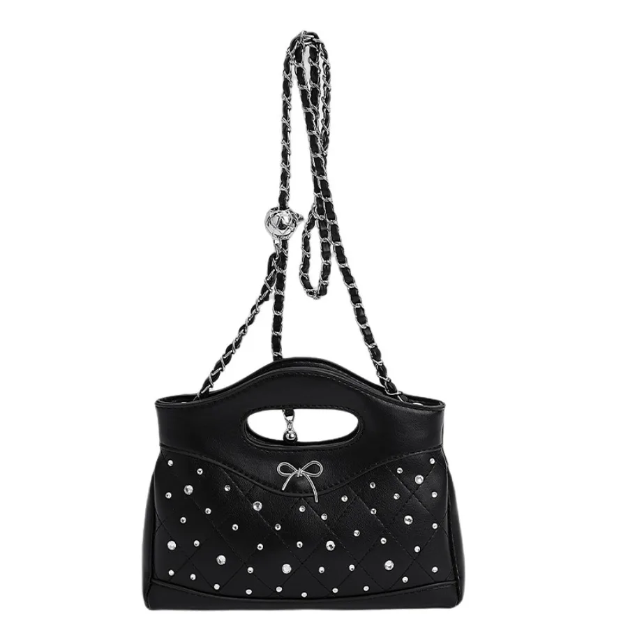 

New fashionable and simple diamond grid chain bag summer niche design diamond inlaid crossbody women's bag hand-held bucket bags