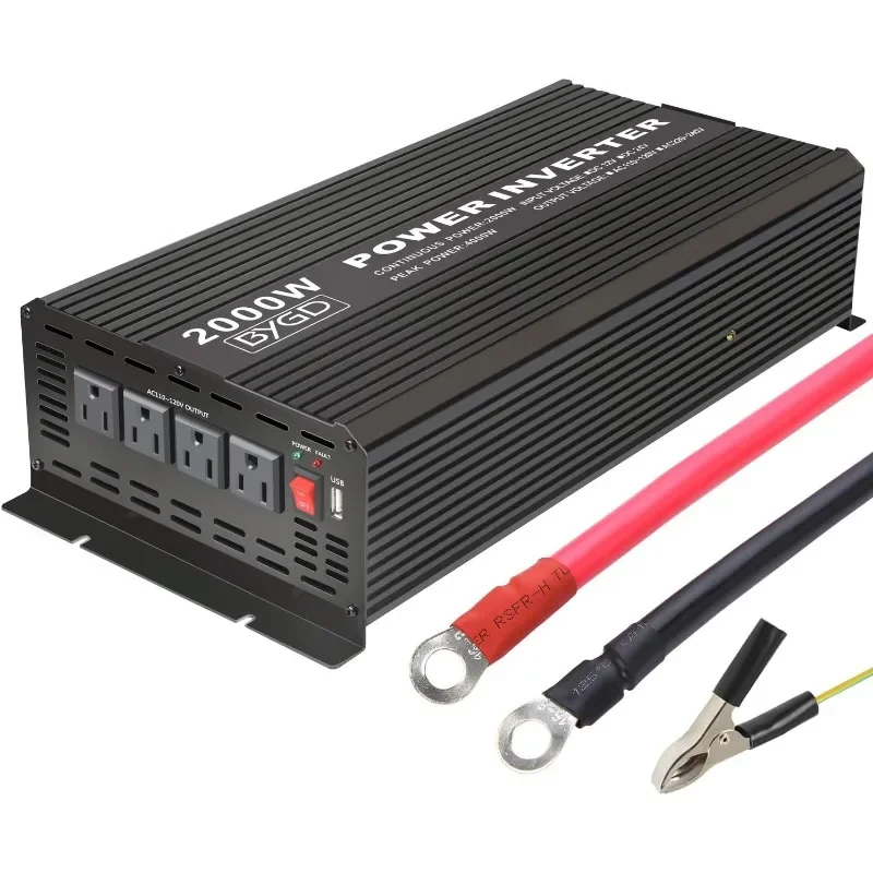 BYGD 2000W/4000W(Peak) Power Inverter 12V DC to 110V AC Converter with 4 AC Outlets Dual 2.1A USB Ports for Home