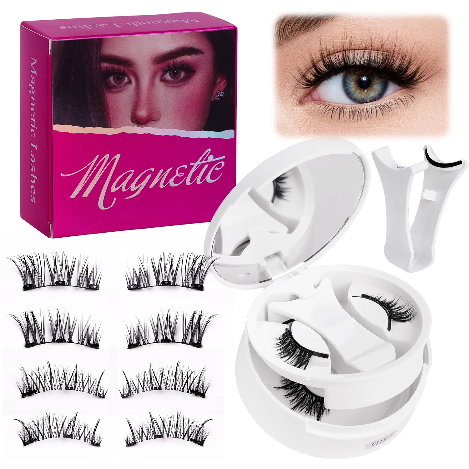 Ensemble de faux cils magnétiques – Faux cils doux, réutilisables, sans colle, imperméables et d'apparence naturelle, comprenant une pince à épiler.