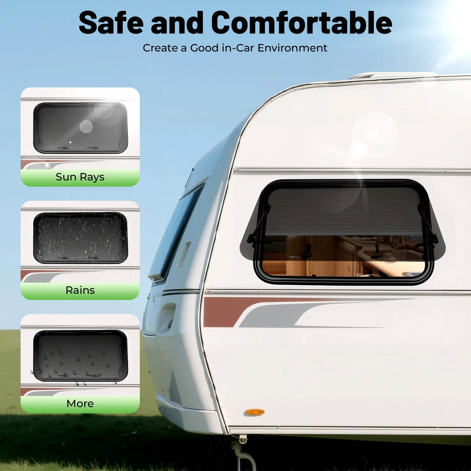 RV Push Out Window 90*55cm Rounded Corner Aluminum Alloy Camper Caravan Motorhome Window w/ Anti-Insect Window Screen