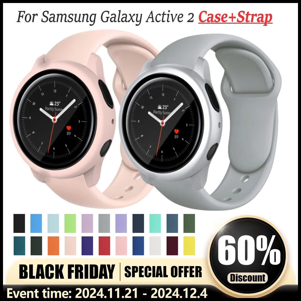 20mm Strap+Case for Samsung Galaxy Active2 40mm 44mm Screen Protector Bumper+Band for Samsung Galaxy Watch 4/5/6 40mm 44mm Cover