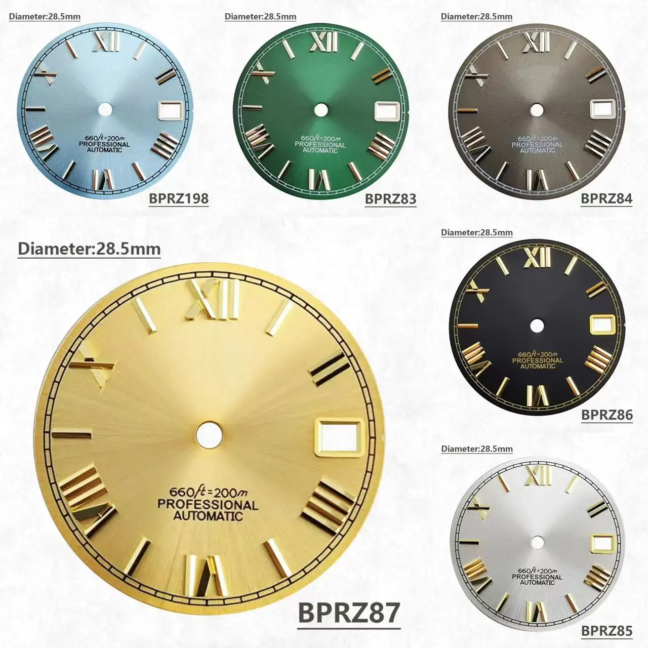 28.5mm NH35 Non Luminous Roman Numeral Dial Movement Green Blue Roman Numeral Hot selling S dial NH35 automatic movement