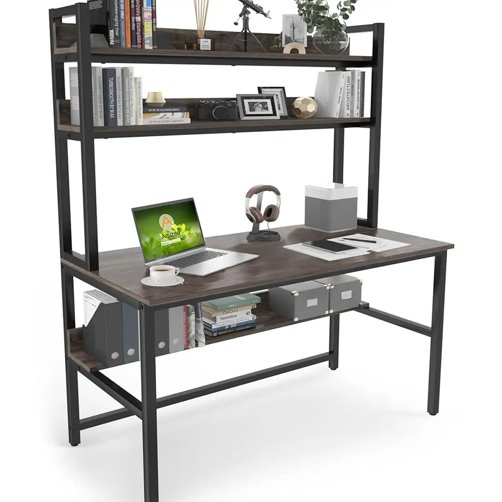 

Письменный стол с ящиками для книжных полок, компьютерный стол с 3-х ярусными полками для хранения, компактный дизайн, письменный стол с металлическими ножками и серым цветом