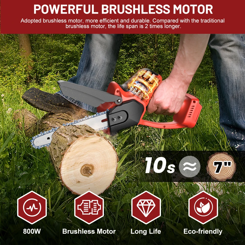 AVHRIT Chainsaw Cordless 8 Inch Handheld Brushless Chain Saw Electric Trimming Saw Wood Working Tool No Battery For Makita 21V