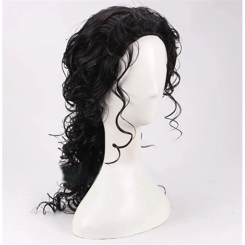 Jackson Cosplay Michael juego de rol pelo negro rizado medio largo coleta Halloween Cos pelucas + gorro de peluca gkl/6