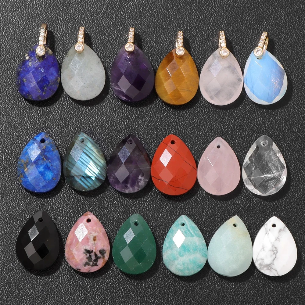 13x17mm Natural Drop Water Stone Pendant Faceted Amethysts Amazonite Labradorite Charms For Jewerly Making DIY Accessories 2PCS