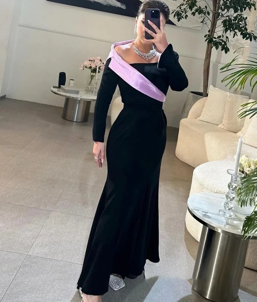 

Customized Temperament Jersey Mermaid Off the Shoulder Evening Dress Graceful Long Sleeves Strapless Bespoke Occasion Gowns