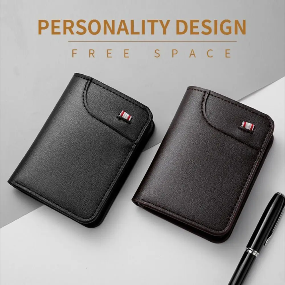 Minimalistische PU-Leder-Retro-Herren-Geldbörse, Schwarz, Kaffee, zweifach, mehrere Taschen, ultradünn, weich, Ausweishalter, Herren und Damen