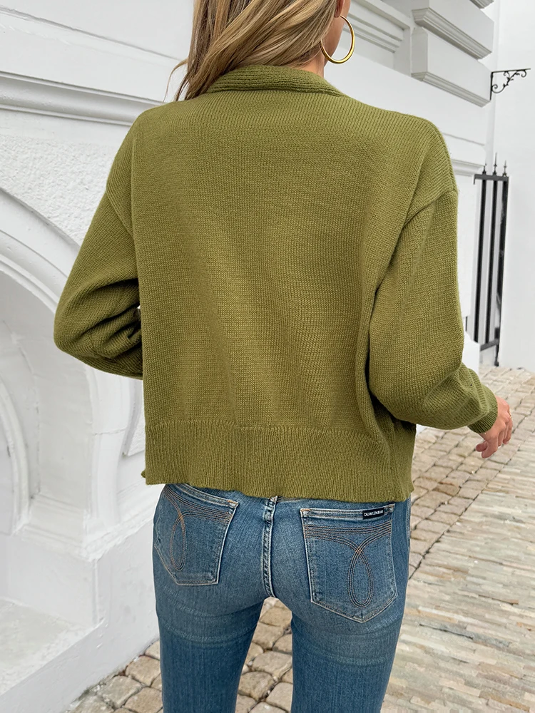 Women Knitted Cardigan Coat Solid Color Single Breasted Button V-Neck Long Sleeve Tops Autumn Fashion Casual Sweater Clothing