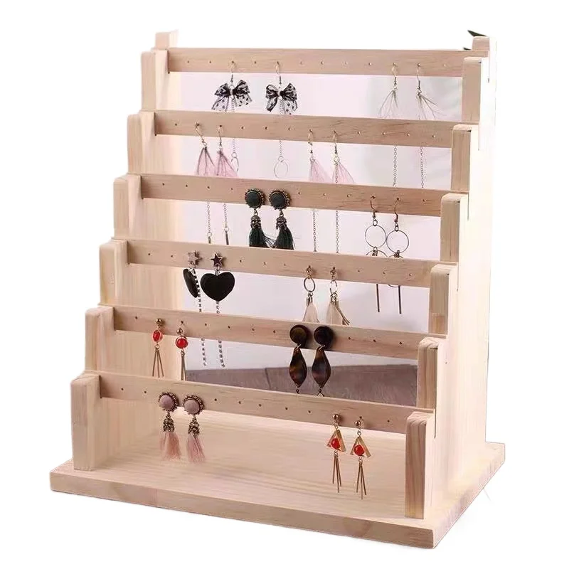 الصلبة الخشب مجوهرات رف شاشة متعدد الطبقات أقراط تظهر حامل تخزين المجوهرات الرف سعة كبيرة ياردروب حامل مُنظِم #6