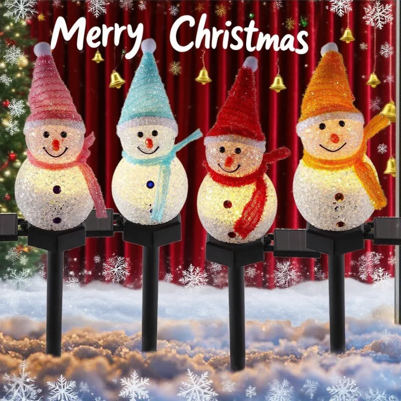 Solar-Powered Christmas Snowman Lights - Warm White LED, Cute Outdoor Garden Decor, Perfect for Christmas Decorations, Yard