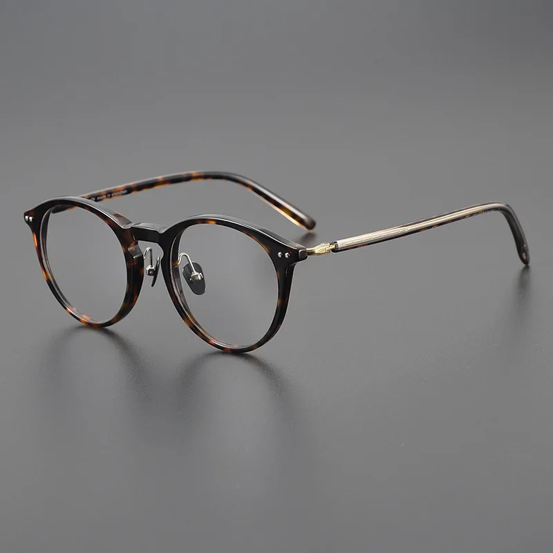 Light Luxury Hawksbill Frame Men's Handmade Custom High Texture Plate Big Face round Frame Pure Titanium Vintage Myopia Frame