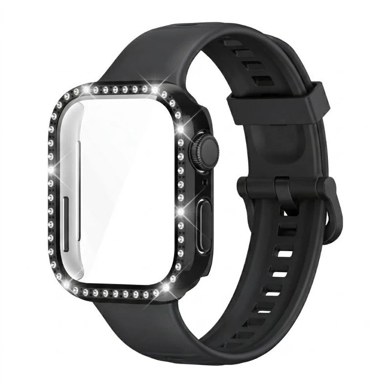 Soft Watch Band + PC Case For Huawei Fit 3 4 Sparkling Rhinestone Case Silicone Strap for Huawei Fit3 / Fit4 Protective Cover