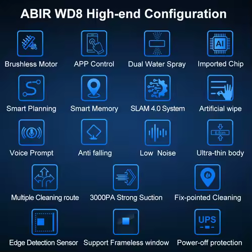 Robot Window cleaner ABIR WD8,Dual Water Spray,Smart Memory,High Vacuum Suction, Laser Sensor, Home Wall Glass Cleaning Robot - Image 2
