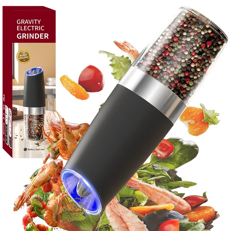 2pcs Electric Pepper Grinder Automatic Salt Pepper Grinder Spice Shakers Battery Powered Spice Mill With LED Light Kitchen Tools