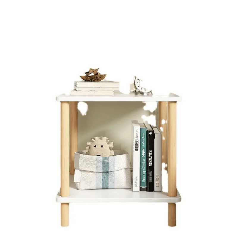 Double-layer small coffee table Solid wood edge table Living room small tea side cabinet Bedroom household