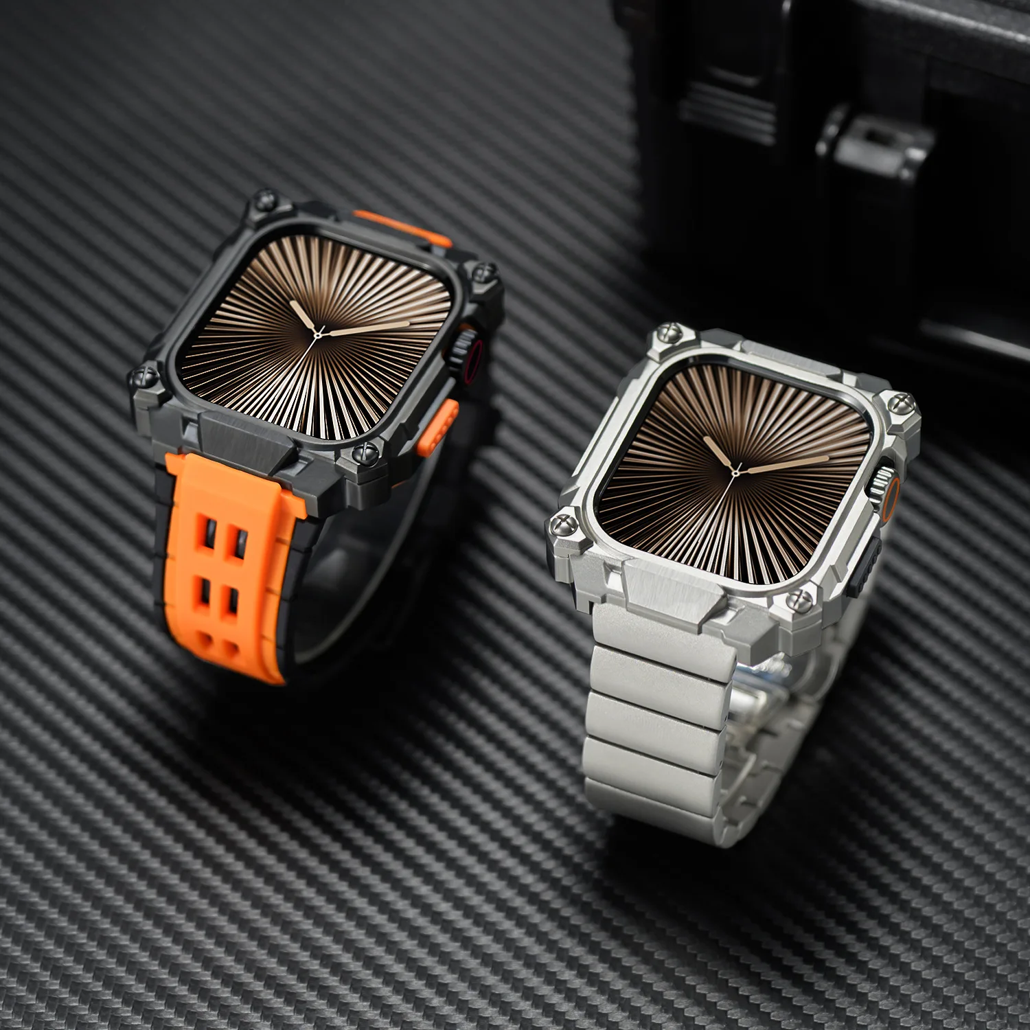 

Stainless Steel Case+Titanium Strap For Apple Watch 11/10 46mm Sports Rubber Band Diy Mod Kit