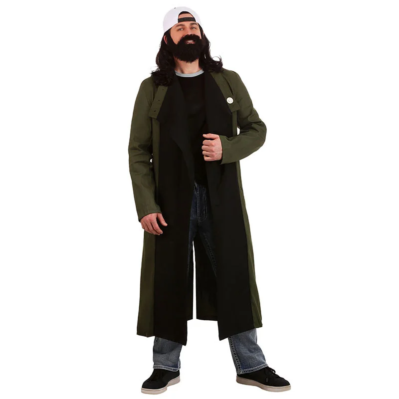 

Adult The Silent Bob Costume Cosplay for Men Outdoor Apparel Army Green Coat Halloween Purim Carnival Party Fantasia Dress up