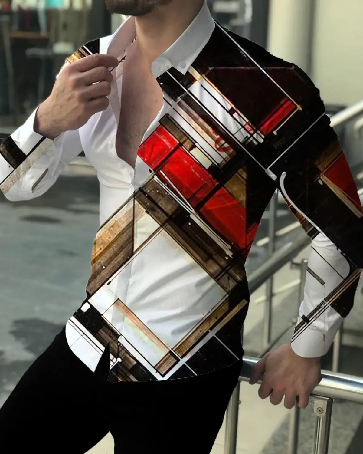 

Mens Prom Fashion Luxury Cardigan Plus Size Social Men Lapel Button Down Shirt Casual Print Long Sleeve Top Gold Purple Blue