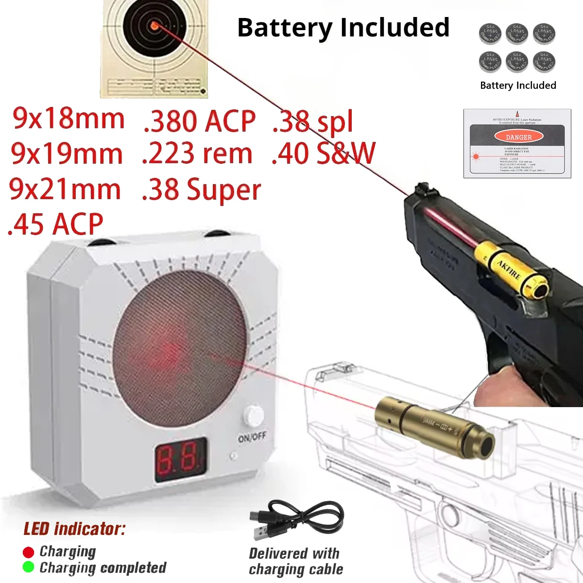 

9X19mm Color Sensitive Infrared Induction Electronic 9mm Laser Target Shooting Practice Toy with Sound Effects Training laser