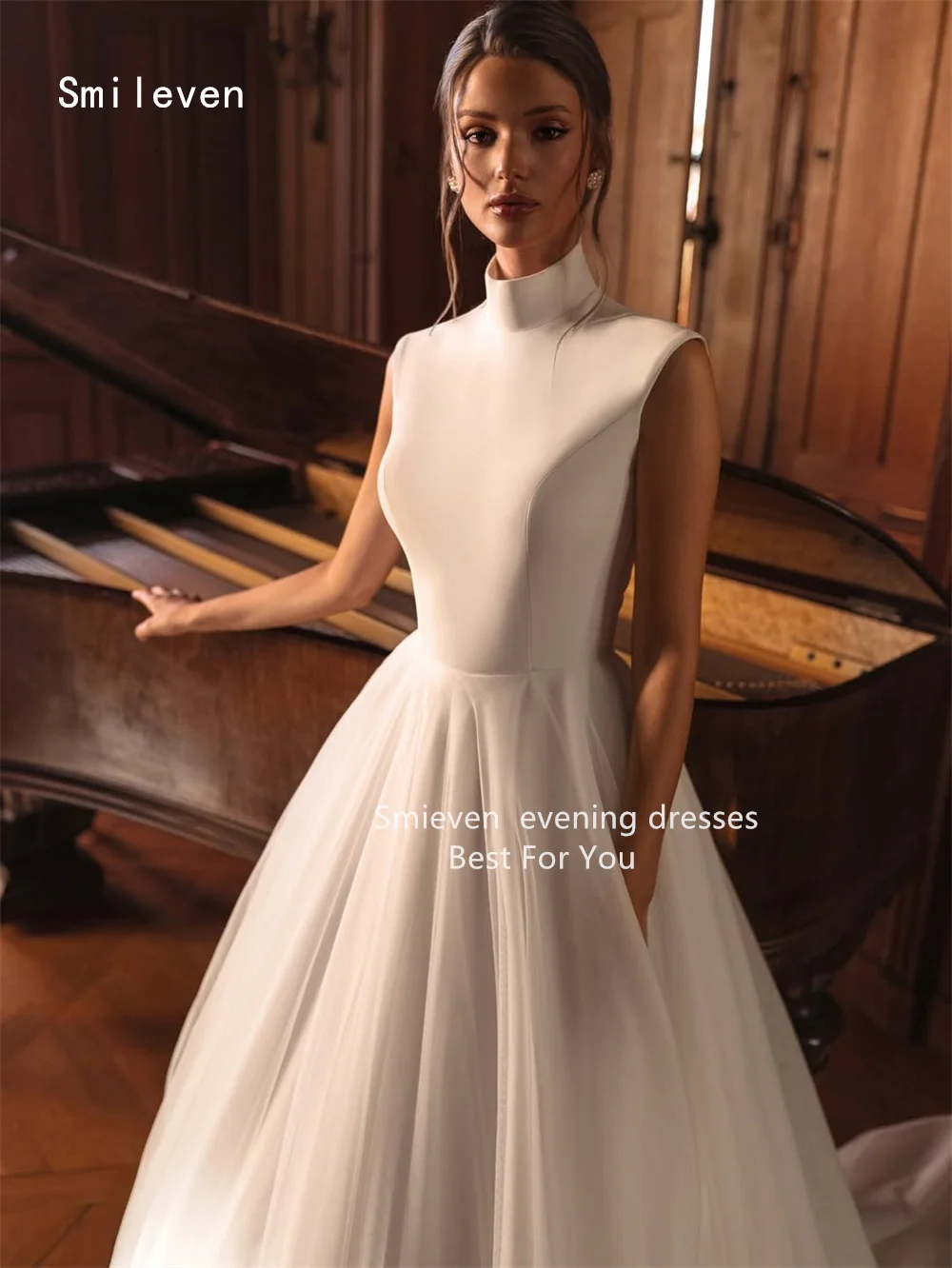 Smileven 高級 A ライン プロムドレス ハイネック イブニングドレス ロマンチック ボタン ノースリーブ パーティードレス カスタマイズ 2026
