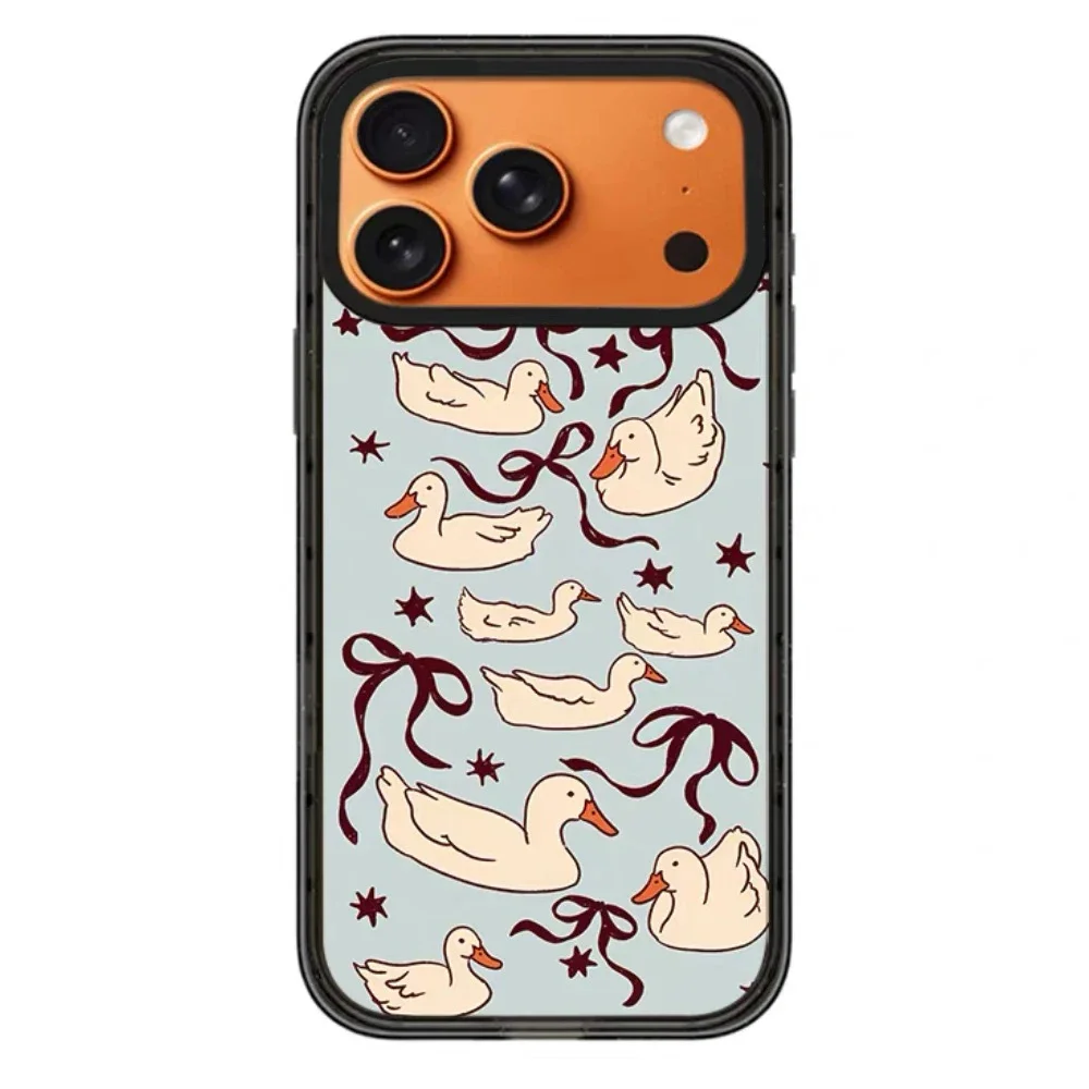 

Sky Blue Bow Swan Acrylic Black Border Phone Cover for IPhone 12 13 14 15 16 17 Pro Max Case for IPhone 17Air