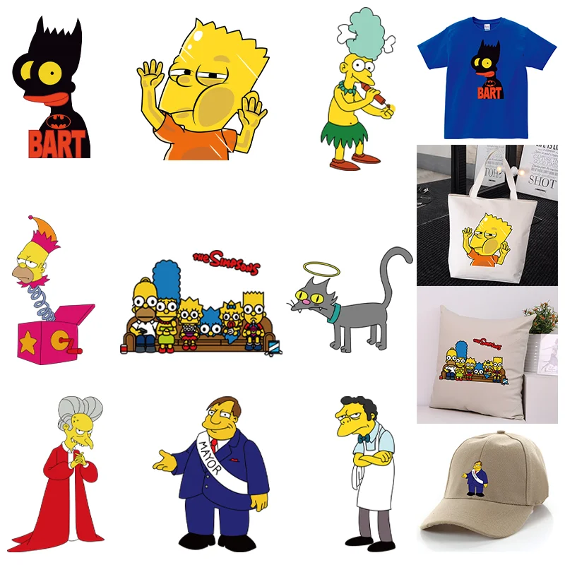 The Simpsons Print Heat Transfers Vinyl Stickers for Clothes Bart Homer Cartoon Iron on Patch on Clothing T-shirt Applique Badge