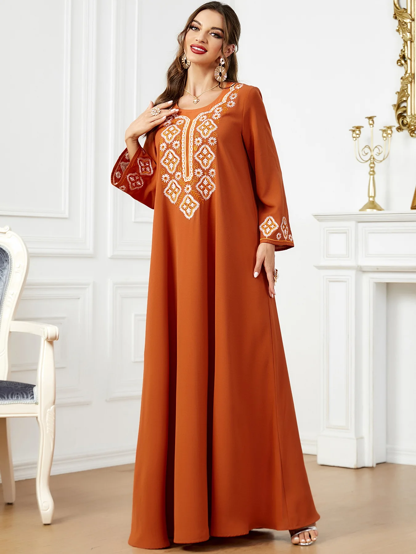 Vestido musulmán bordado elegante para mujer, Jalabiya, Abaya, Ramadán, vestido largo, Kimono, bata marroquí, caftán