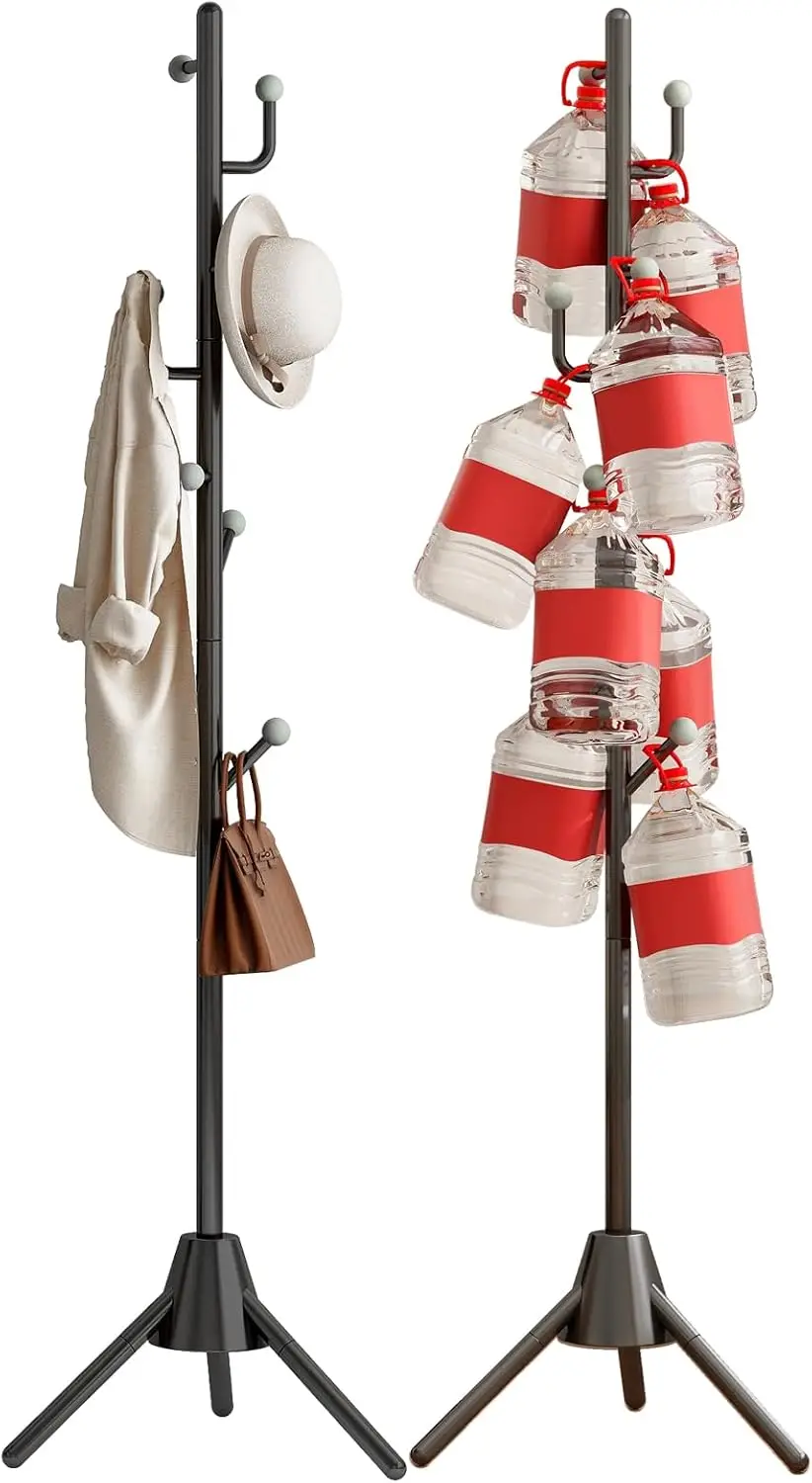 Heavy Duty Anti-Tip Coat Rack with 8LB Stable Weighted Base, [80LB Load Tested] Metal Standing Tree with 8 Hooks, 3-Heig