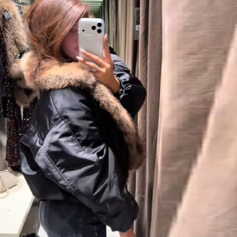 

Зимнее модное пальто с большим искусственным мехом и хлопковым воротником для женщин, трендовая теплая свободная куртка с длинными рукавами, новинка 2025 года, женская повседневная уличная одежда