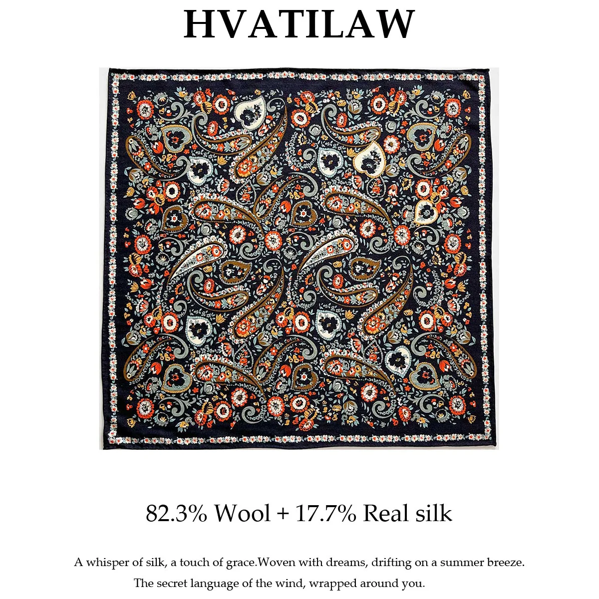 

100% Natural Real Silk Wool Square Scarf New Double-sided Paisley Print Shawl Wraps Women Scarves Bandana Hijab Pashmina Poncho