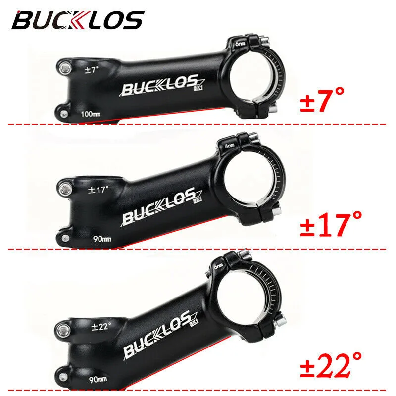 BUCKLOS Bicycle Handlebar Stem 7/17/22 Degree MTB Stem 60/70/80/90/100mm Ultralight 31.8mm Bike Power for Road Mountain Bike