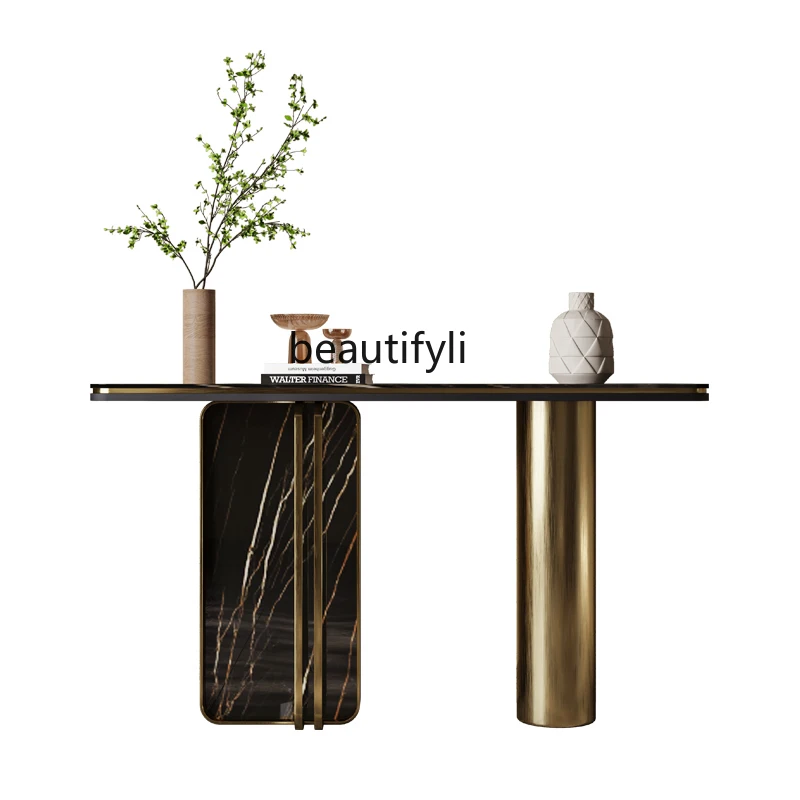 Light luxury entrance table, high-end living room, corridor, wall view table, rock slab entrance decorative cabinet