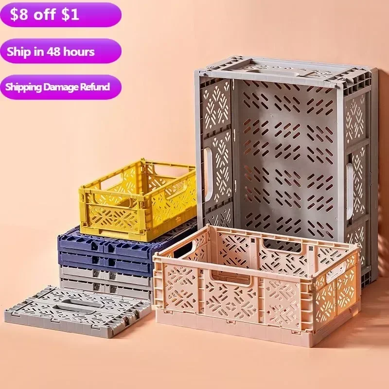 

Plastic Foldable Storage Baskets Free Assembly Makeup Jewellery Toys Boxes Stackable Organizer Portable Container Storage Box