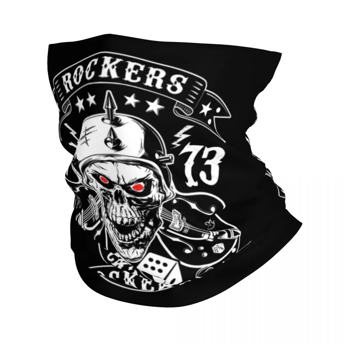 Rockabilly Skull Rockers Rock N Roll Guitars Bikers Bandana Neck Gaiter Windproof Face Scarf Cover Women Headwear Tube Balaclava