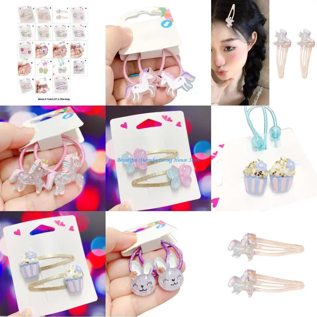 

E56A 2pcs Sparkling Butterfly and Cupcake Hair Clip for Girls Cartoon Hairpin Hair Ornament Kids Hair Accessory Gift Set