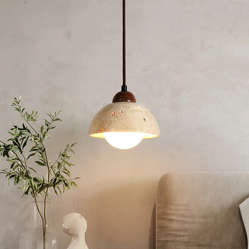 Imagem -02 - Yellow Stone Bowl Pendurado Lâmpada Mesa de Jantar Wabi Sabi Traverten Pendant Light Cabeceira Restaurante Hotel Bar Droplight