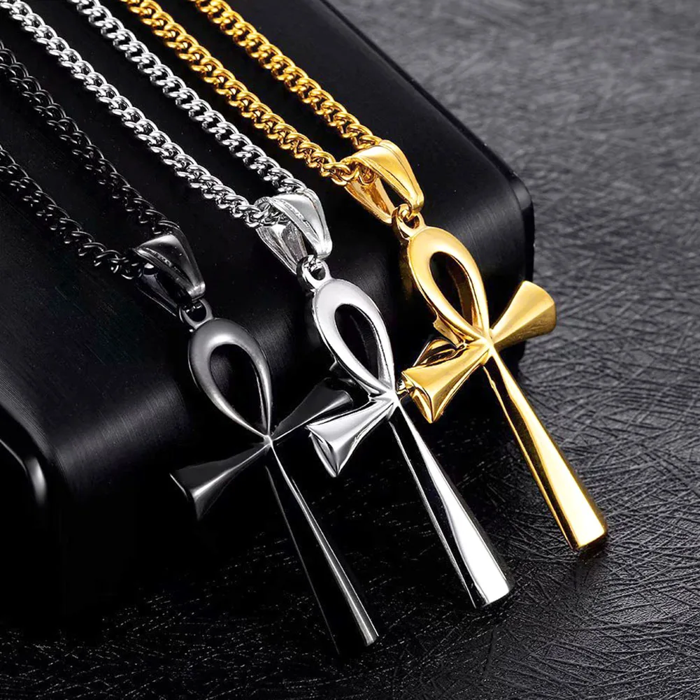 1PC Amulet Pendant Egyptian Ankh Crucifix Necklaces Pendants Stainless Steel Symbol of Life Cross Necklaces Jewelry Gifts Chains