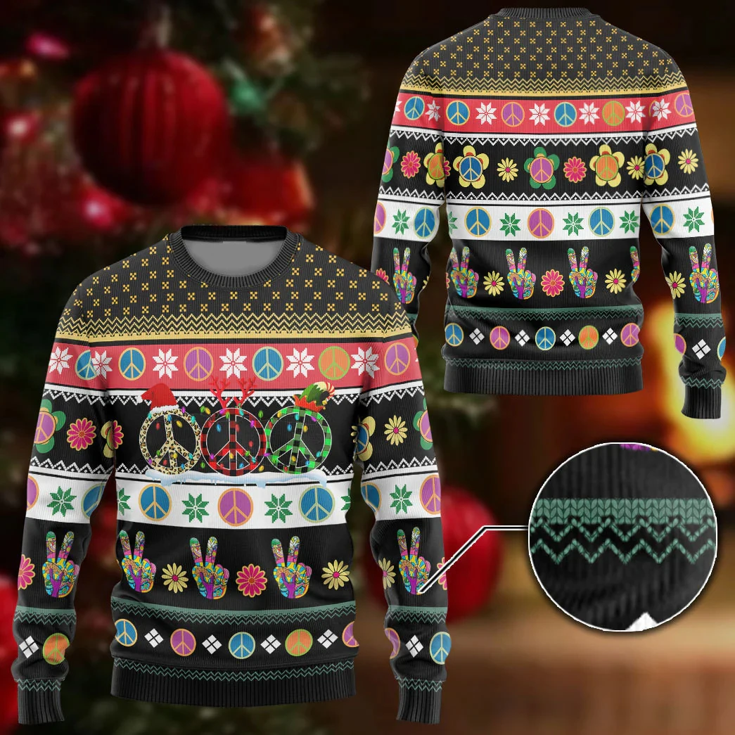 

PLstar Cosmos Hippie Merry Christmas 3D Printed Fashion Men's Ugly Sweater Winter Unisex Casual Knitted Sweater Pullover MY02