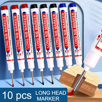 10Pcs/Set Multi-Purpose 20mm Deep Hole Long Nib Head Marker For Metal Perforating Pen Waterproof Bathroom Woodworking Decor Tool
