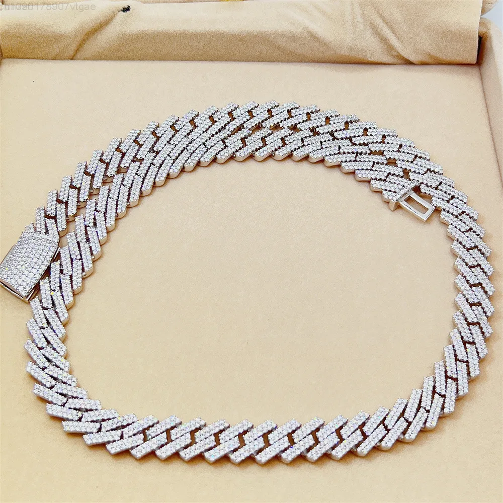 

Custom Lock 14mm Two Rows Moissanite Necklaces for Women Fantasy 925 Sterling Silver Vvs Moissanite Necklace