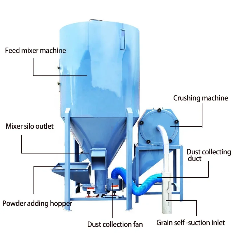 1000 kg /h vertical grain feed processing mixer and crusher machine for pig poultry farming