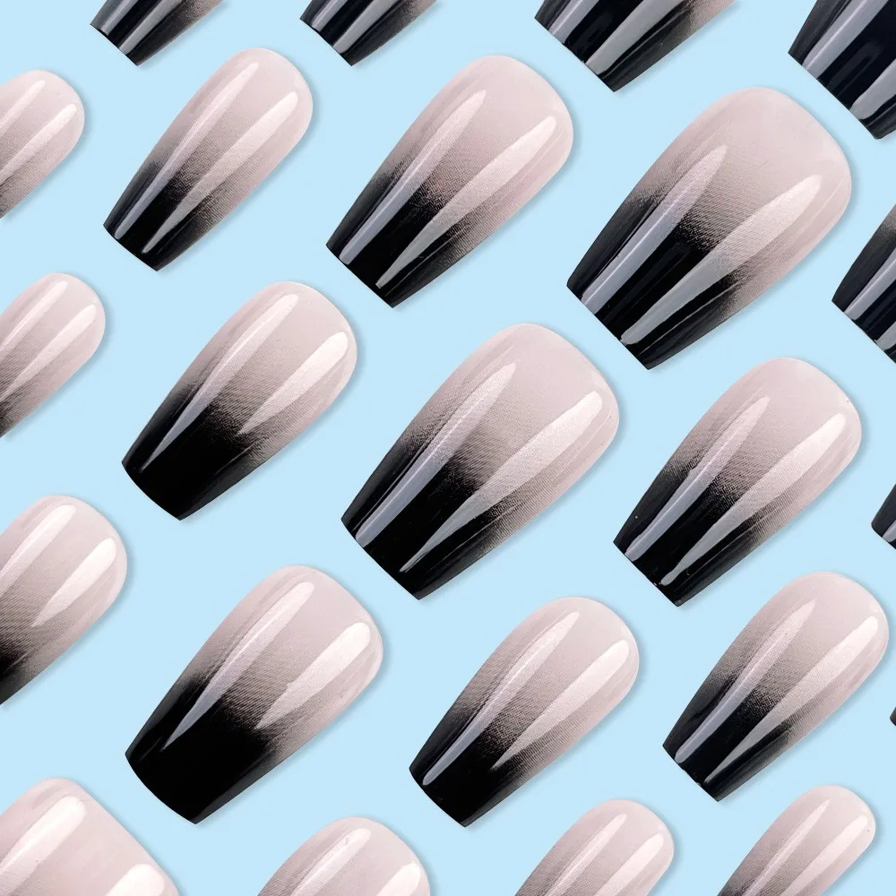 

24Pcs Acrylic French Fake Nails With Glue Gradient Black False Nails Press Ons DIY Manicure Fingertips For Woman Wholesale Kits
