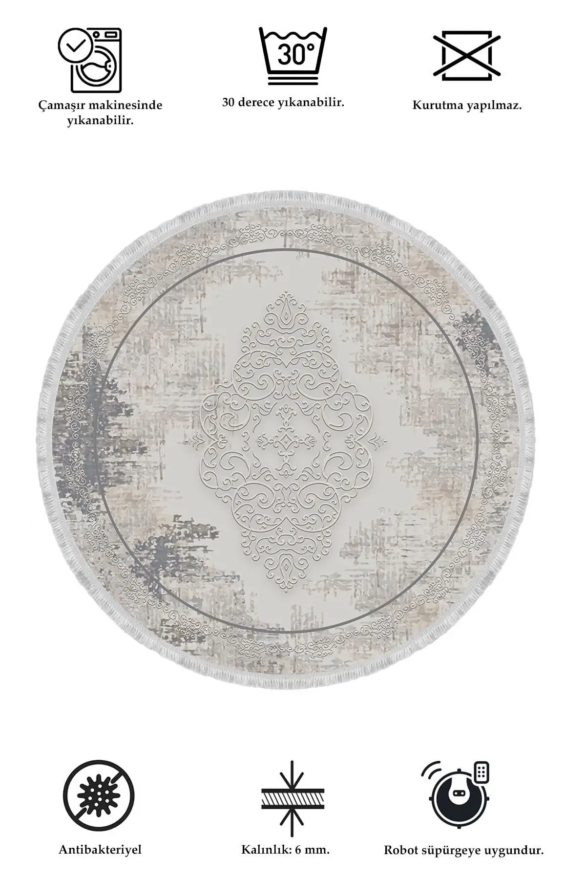 DOLBOVI Vintage digital printing washable non-slip floor stain resistant round hall carpet