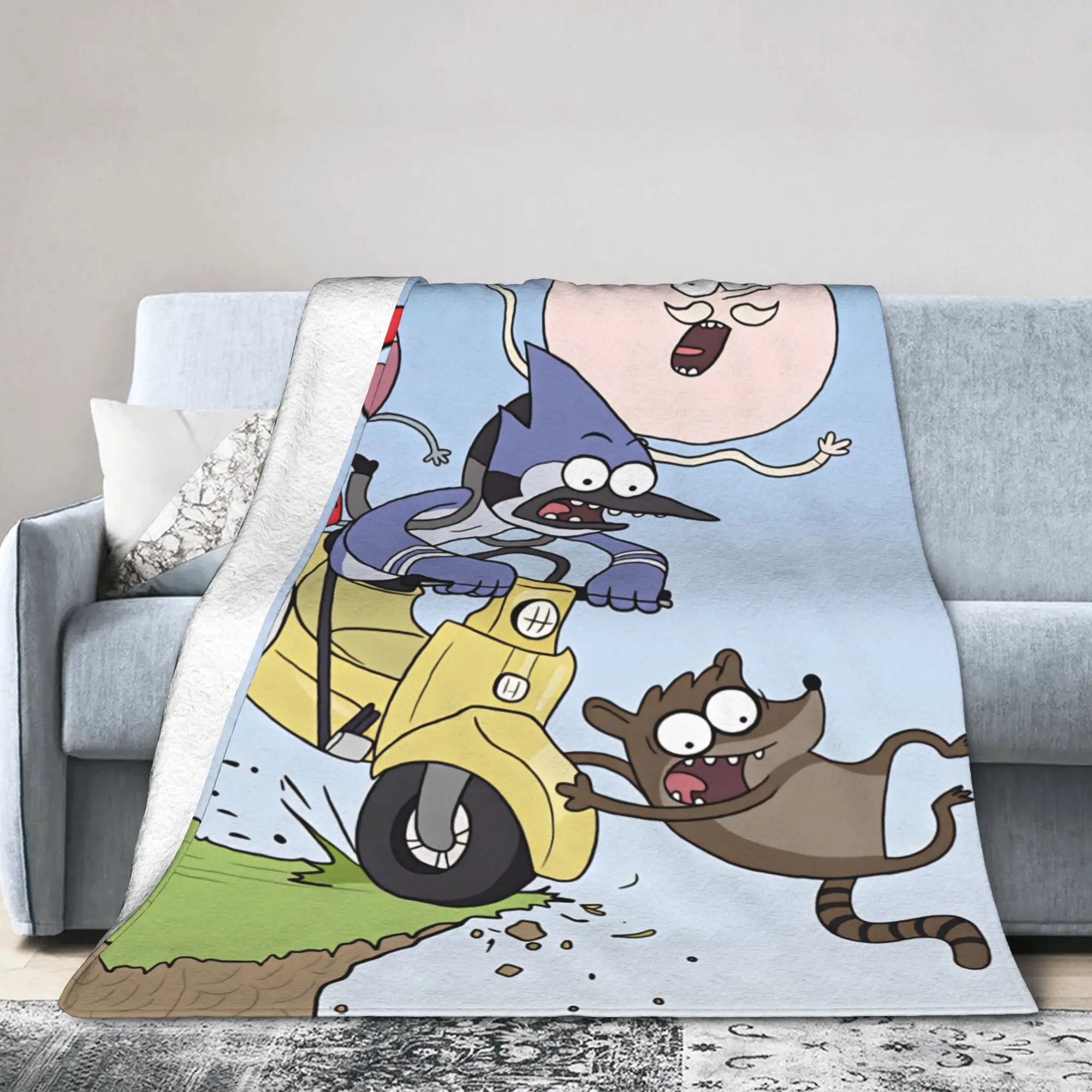 Warm Throw Blanket Mordecai And Rigby Regular Show Cartoon Characters Blanket Flannel Bedspread For Bedroom Sofa Bed Cover