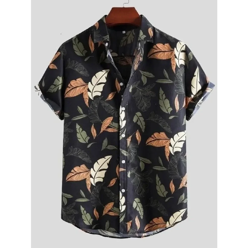 

Гавайская пляжная мужская рубашка с короткими рукавами и растительным принтом, повседневная рубашка с короткими рукавами и лацканами для мальчиков, модные топы, рубашка