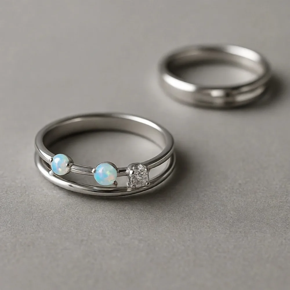 

Кольцо-спиннер из позолоченного золота 14K с опалом и бусинами из серебра 925 пробы, регулируемое, для снятия тревоги, подарок для женщин